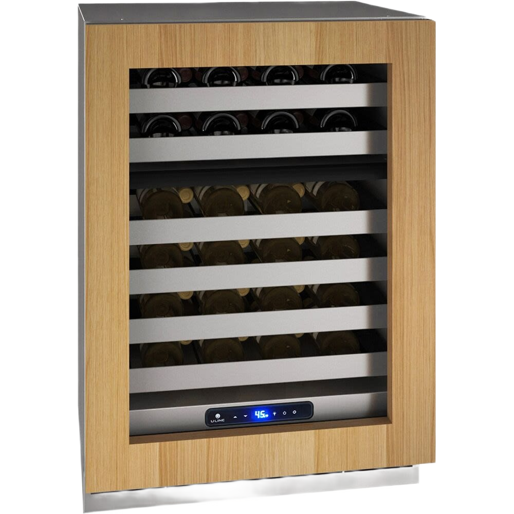 24-inch dual zone wine cooler with reversible hinge, wooden frame, stainless steel shelves in refrigerators collection
