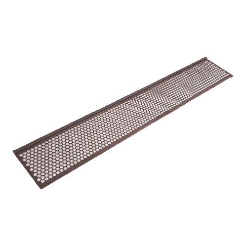 Brown vinyl snap-in gutter screen with perforated design for effective debris blocking in home improvement projects