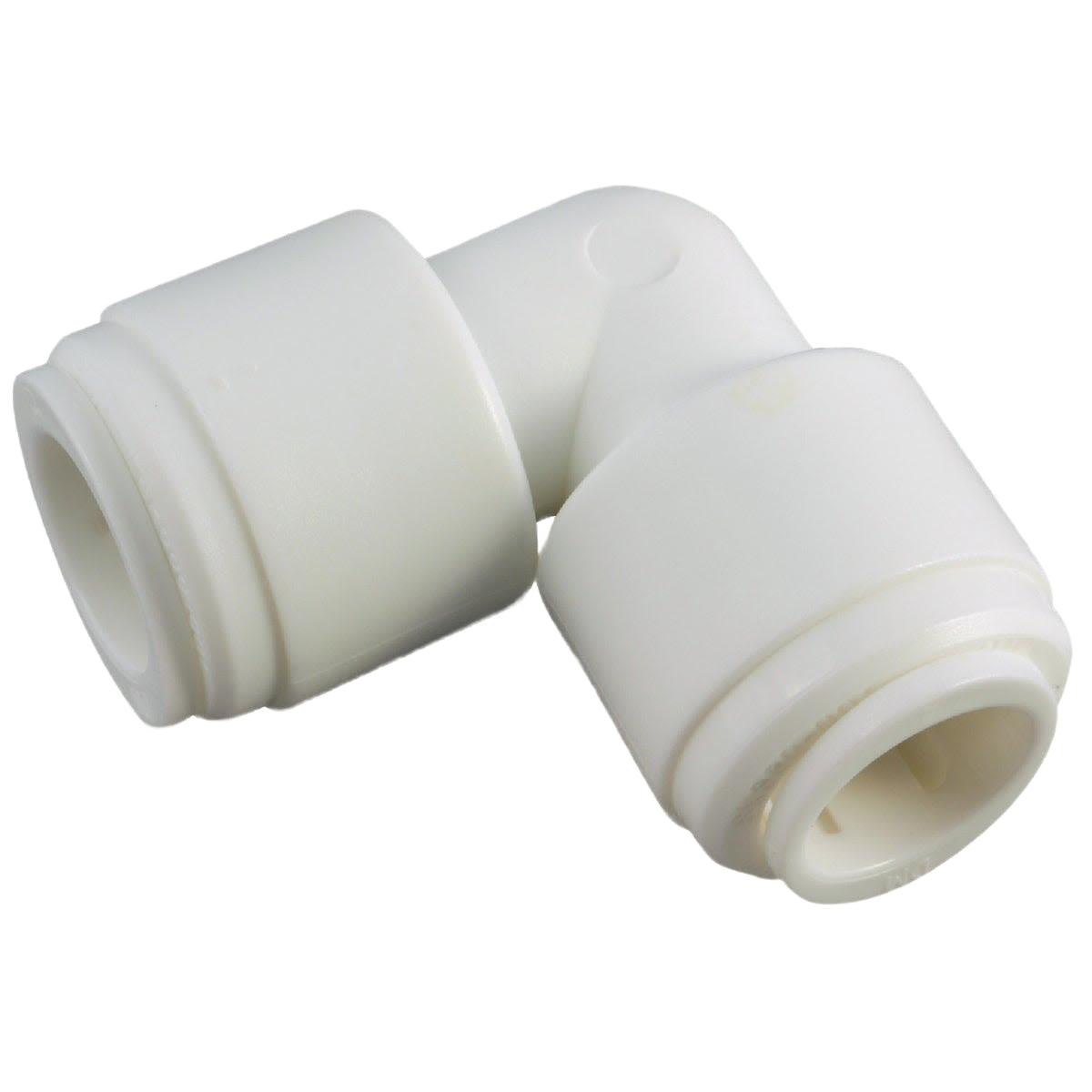 White plastic 90-degree push-in union elbow fitting for plumbing and push fittings under $50 collection