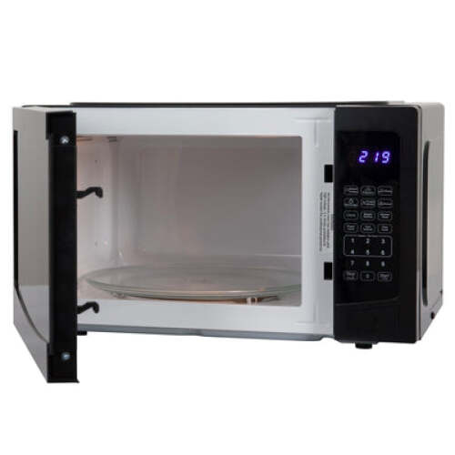 Black and silver microwave with digital keypad and blue LED timer display in Microwaves and Kitchen & Kitchenware collections