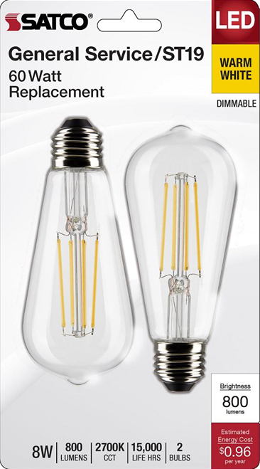 Clear LED ST19 light bulbs with medium base, warm white light, dimmable, energy-efficient replacement under $50 collection
