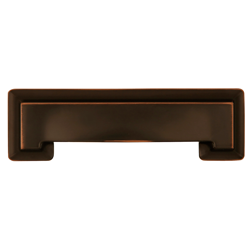 Oil-rubbed bronze studio cup pull with 3 to 3-3/4 inch center spacing for cabinets in home improvement projects