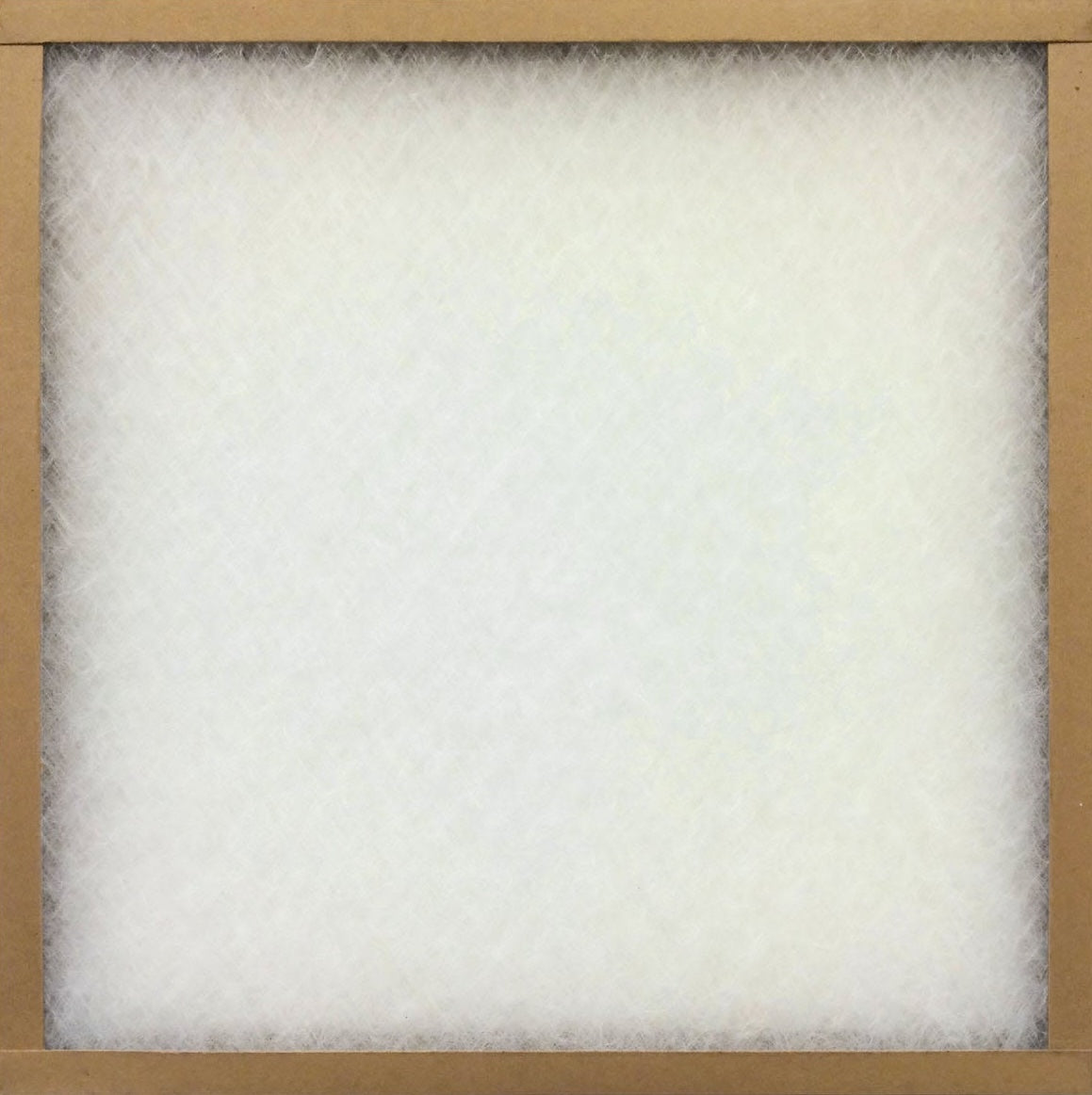 Square air filter with continuous filament spun glass media and brown cardboard frame for heating and cooling collections