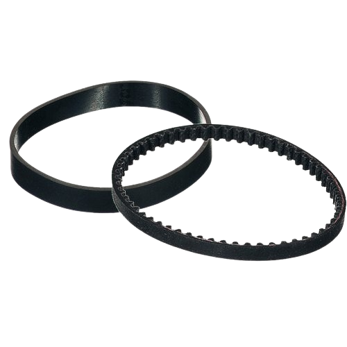 Two black vacuum flat gear belts with smooth and toothed surfaces for home improvement tools use
