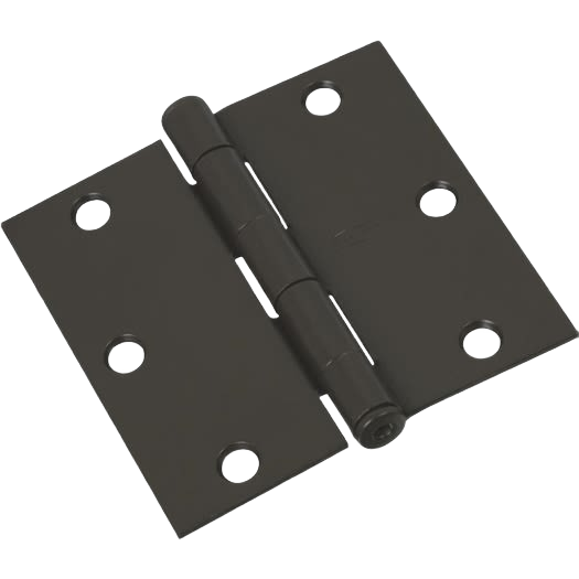 Square oil rubbed bronze door hinge with six mounting holes for home improvement and tools applications