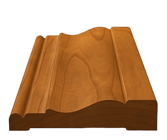 Section of oak wood molding with decorative curves for home improvement and carpentry projects