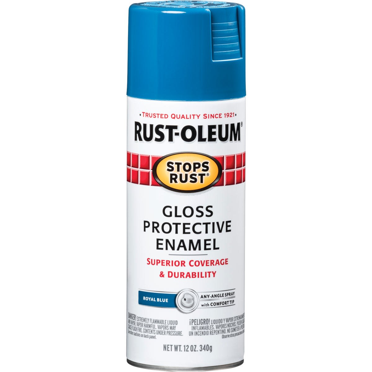 Royal blue gloss enamel spray paint can protecting surfaces with durable finish for home improvement projects