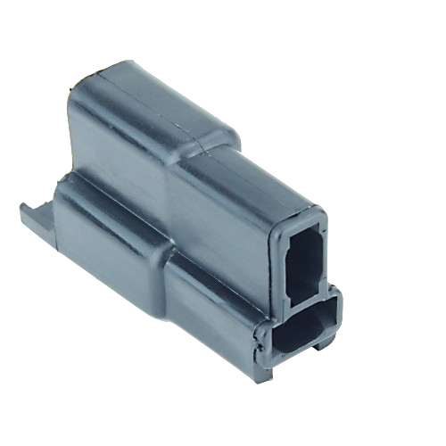 Black plastic electrical connector assembly with two rectangular slots for John Deere parts and accessories collection