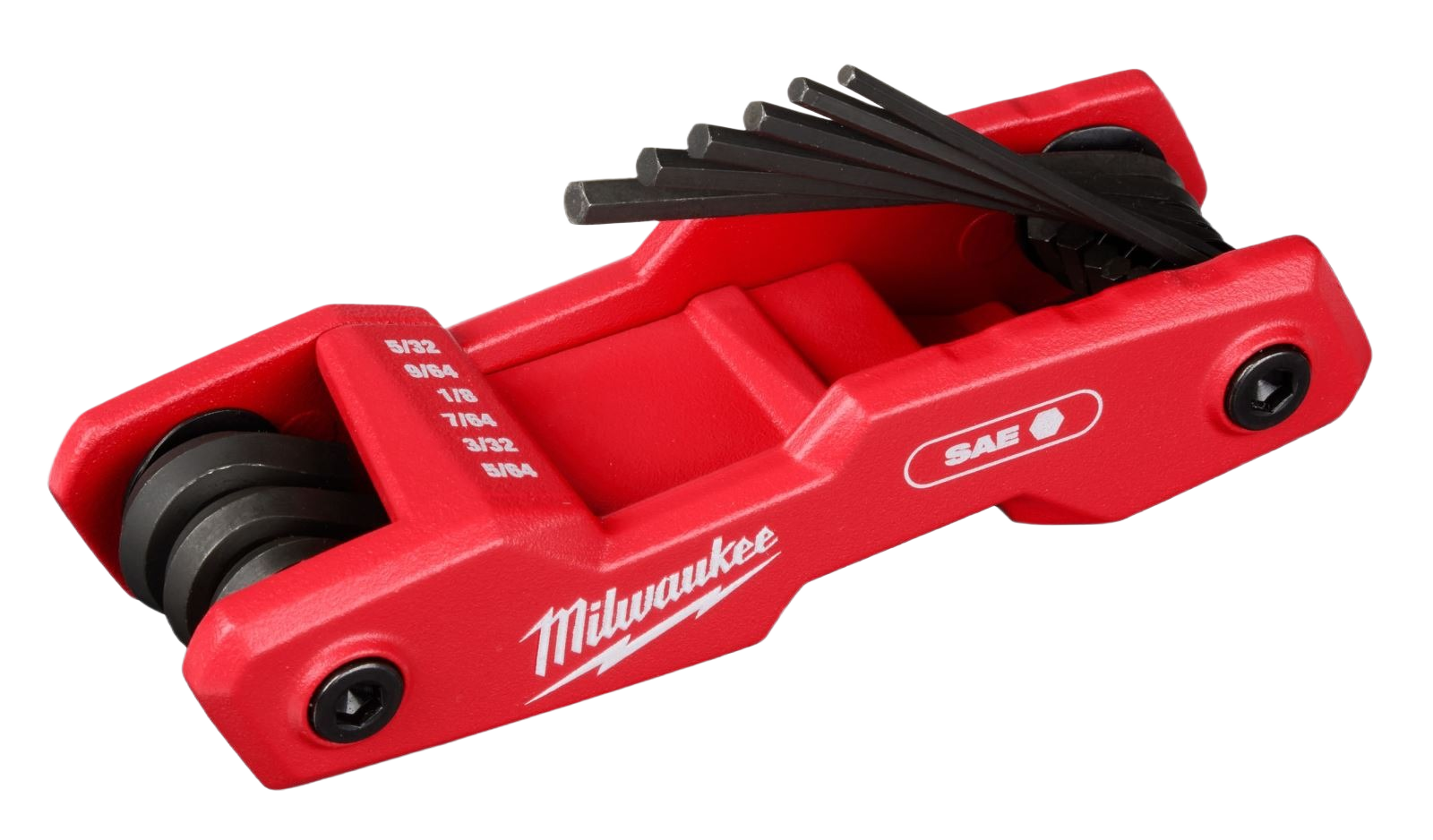 Red folding hex key set with SAE sizes marked for tools and home improvement tasks