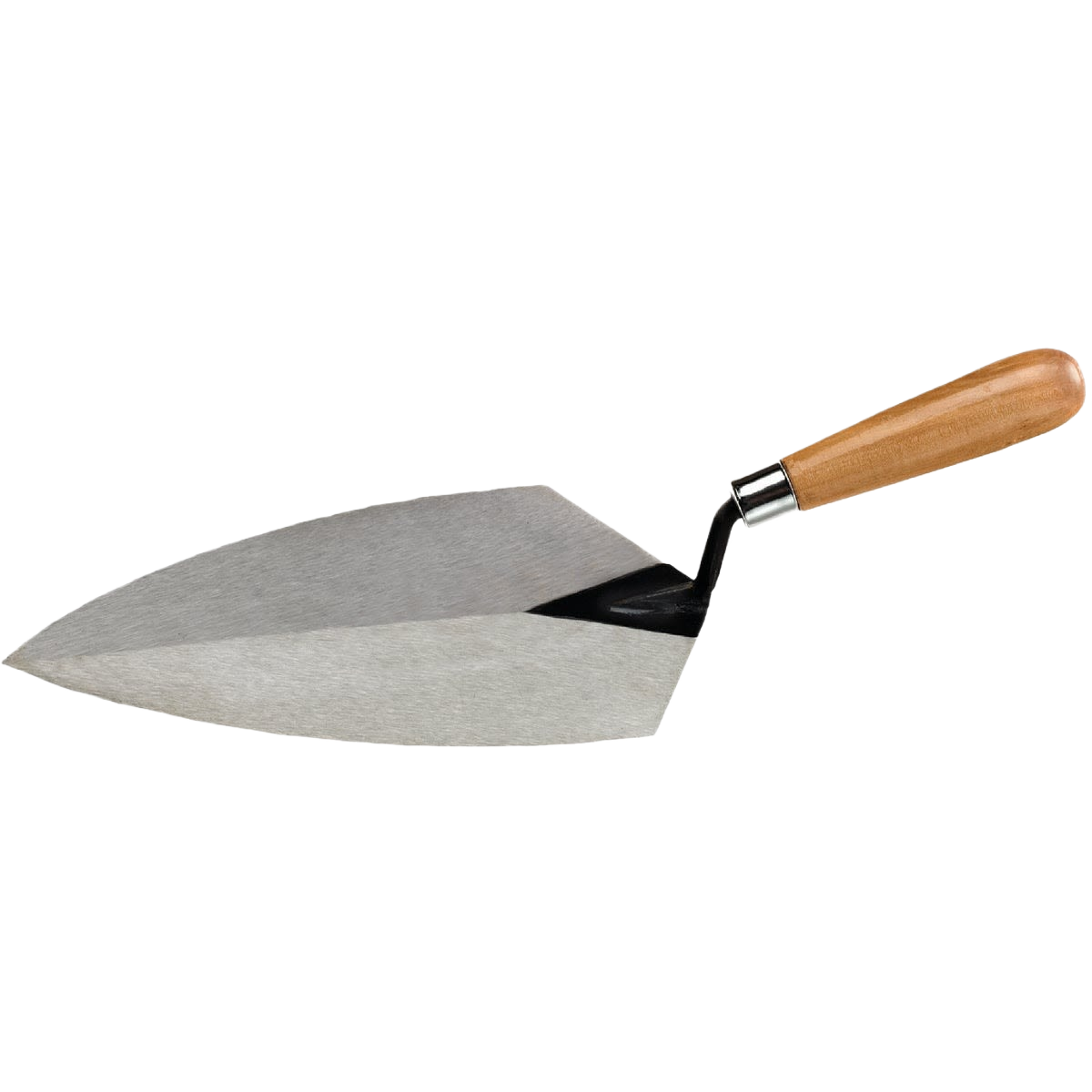 Brick trowel with wooden handle and stainless steel flat blade for masonry and home improvement projects