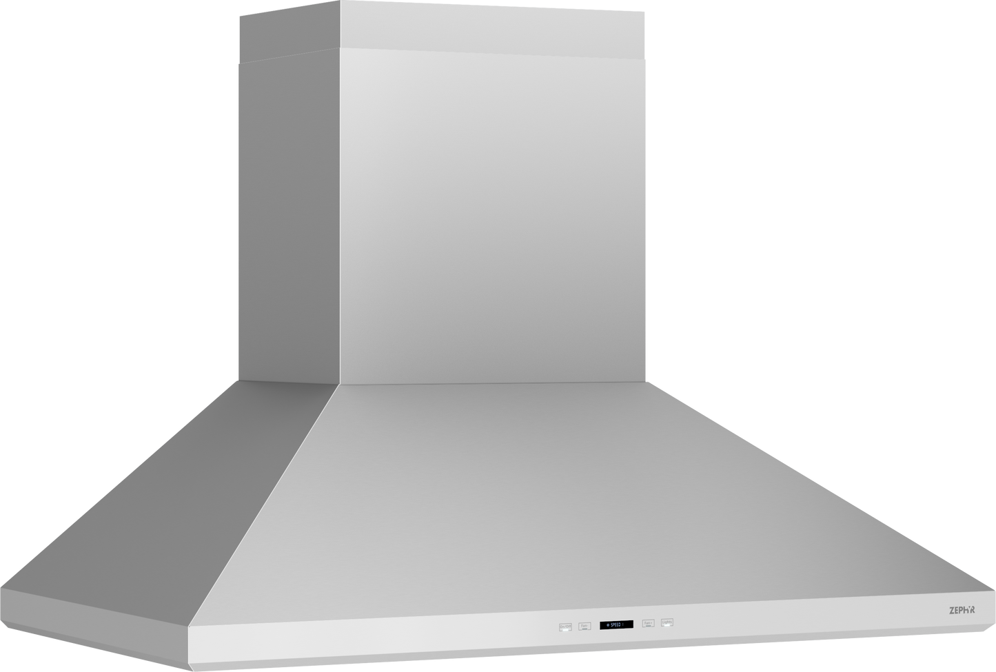 Stainless steel wall-mounted range hood with dual-level LED lighting for kitchen and home improvement collections