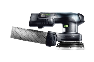 Compact cordless Festool eccentric sander with dust collection for precision sanding in home improvement projects
