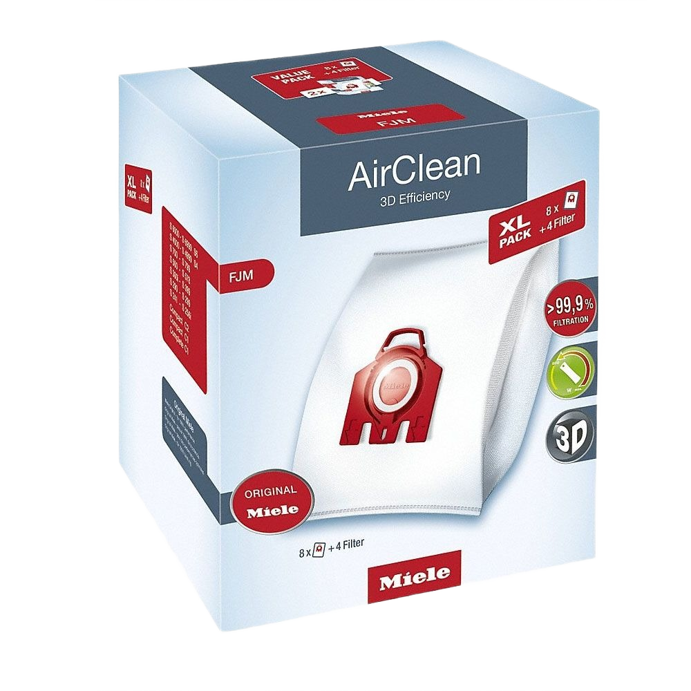 Box of Miele AirClean 3D Efficiency vacuum bags with built-in filters for improved home cleaning performance