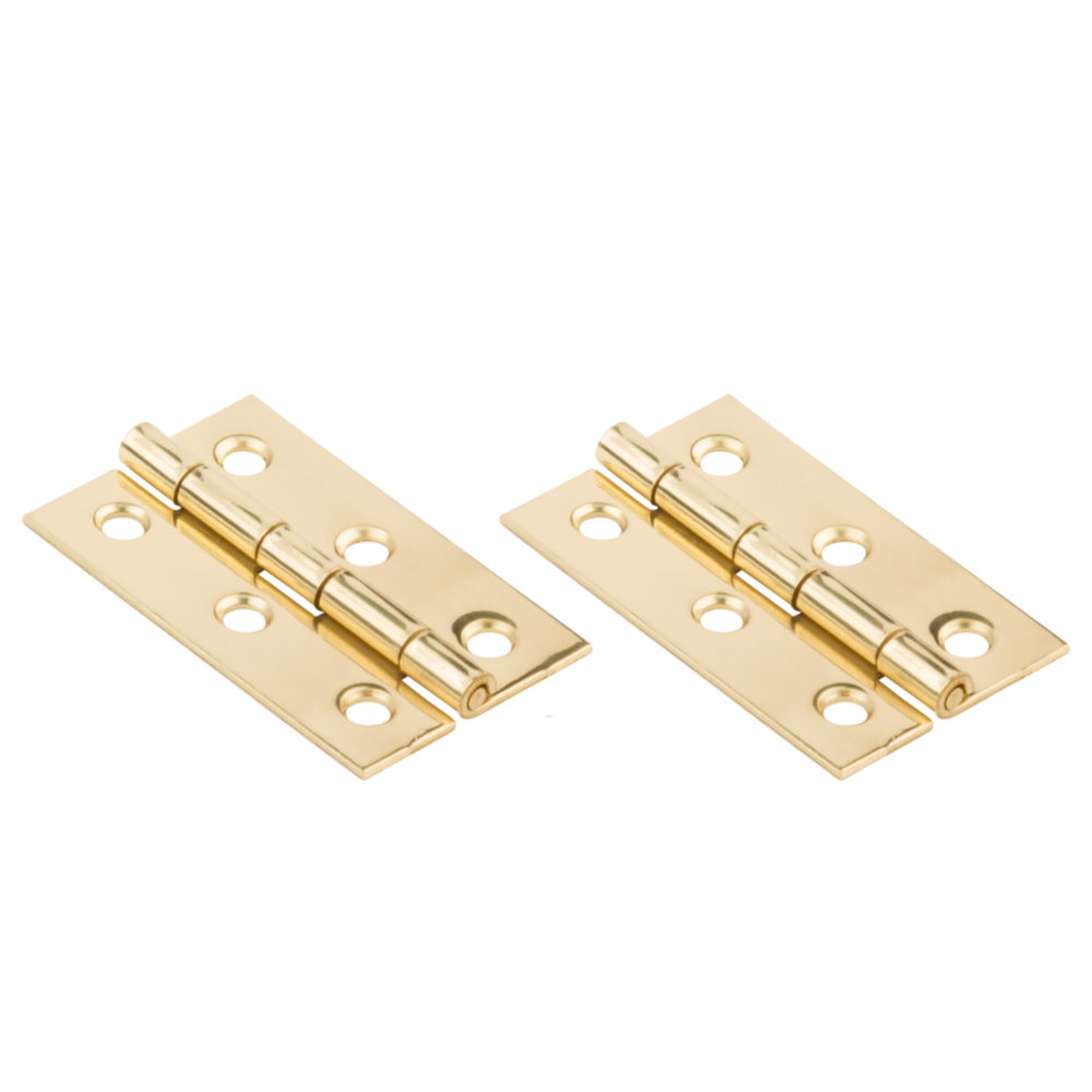 Pair of solid brass medium surface mount decorative hinges with six mounting holes for home improvement projects under $50