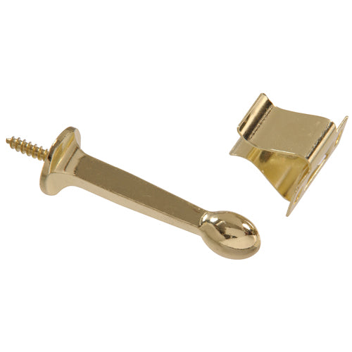 Brass rigid door stop with holder designed for wall protection in home improvement and hardware projects