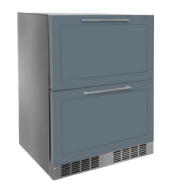 Stainless steel 24 inch refrigerated drawers with panel-ready fronts for indoor or outdoor kitchen applications