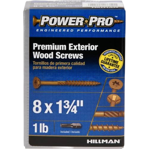 Box of premium exterior wood screws with star-drive head and lifetime guarantee for tools and home improvement use