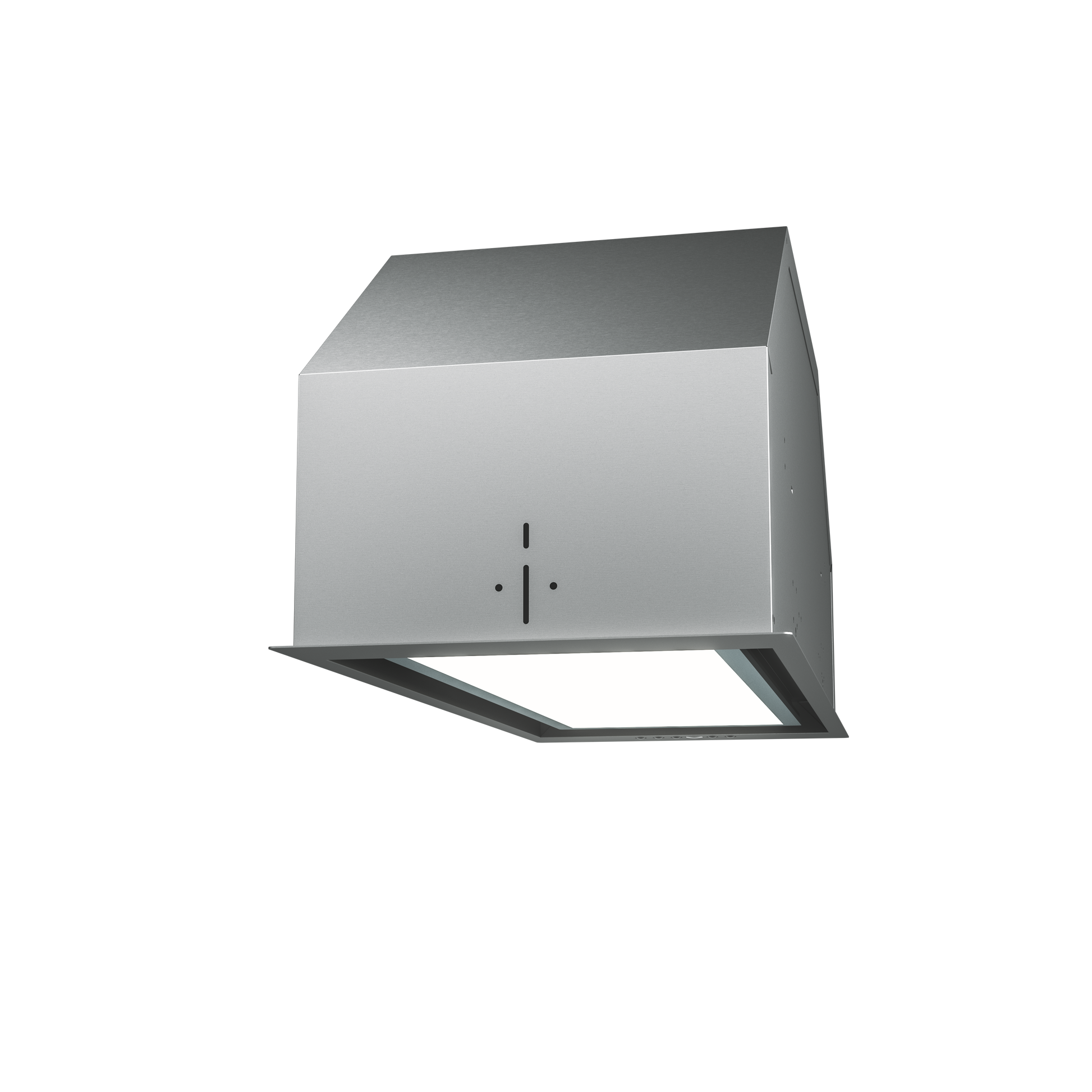 Stainless steel under-cabinet insert hood with large perimeter LED light panel in Over the Range Hoods collection