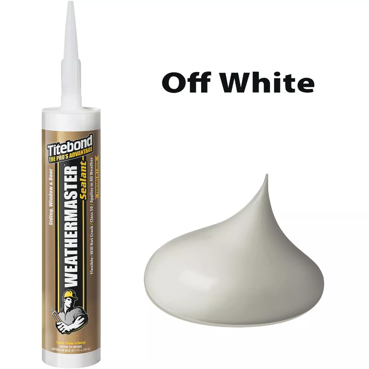 Tube of off-white polymer sealant with precision nozzle for durable weatherproofing in home improvement projects