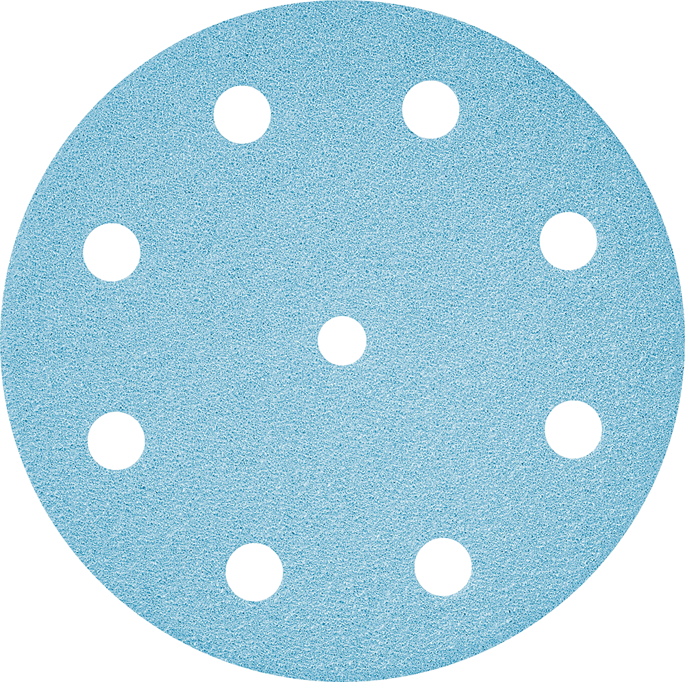 Blue 125mm sanding disc with multiple perforations for dust extraction in sanding and grinding tool accessories