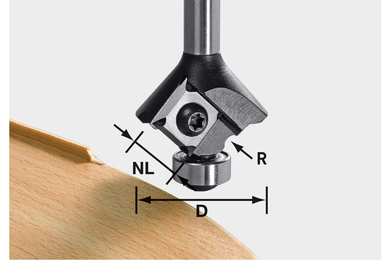Festool 2mm radius edge banding router bit with bearing guide for precise woodworking tool accessories and home improvement tasks