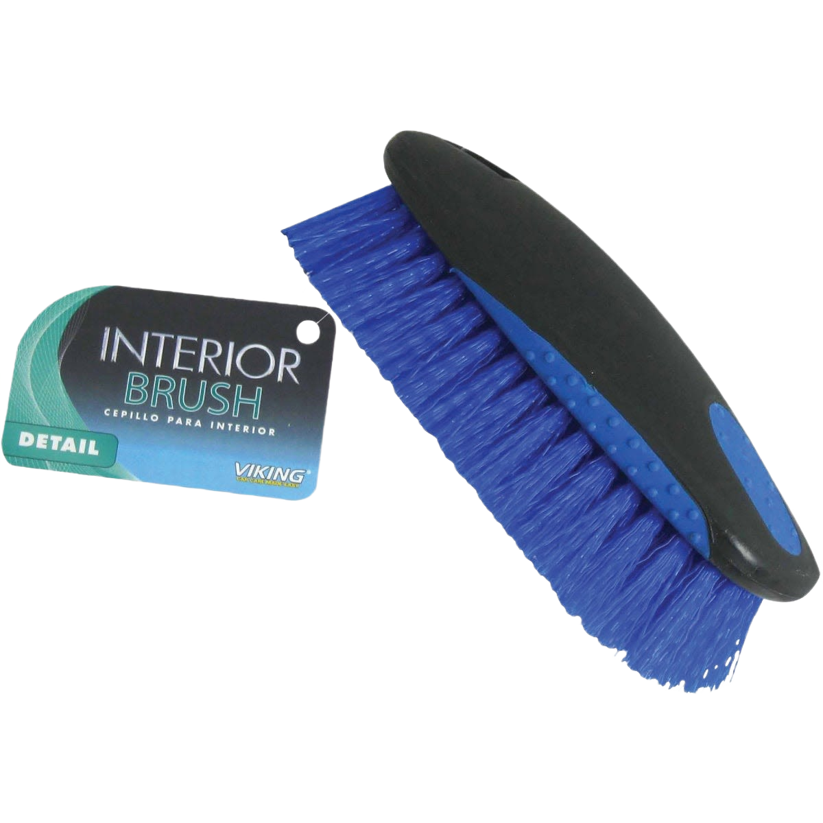 Black and blue ergonomic upholstery brush with stiff bristles for automotive and home cleaning under $50 tools