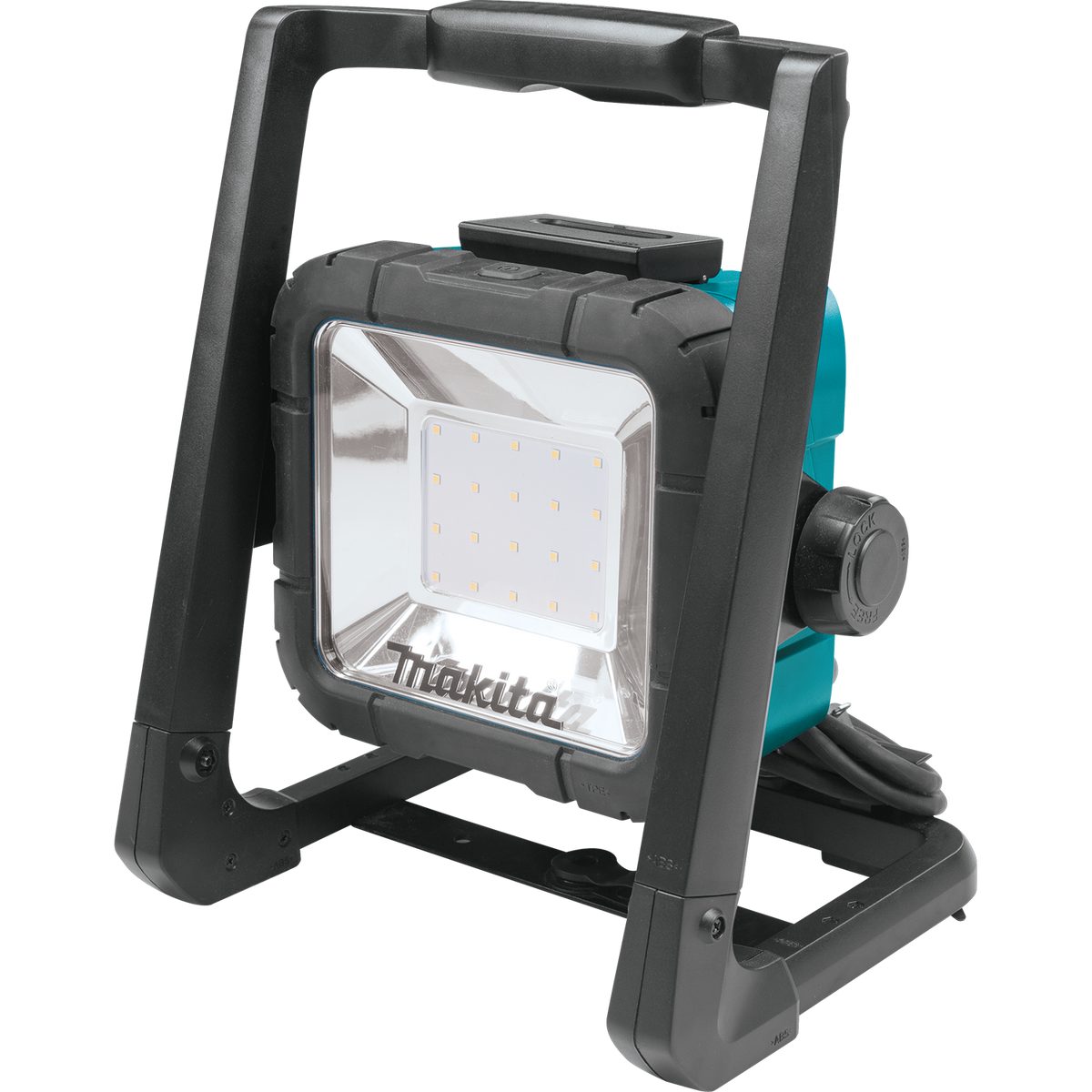 Portable cordless and corded LED work light with sturdy frame, ideal for home improvement and Makita lighting collection
