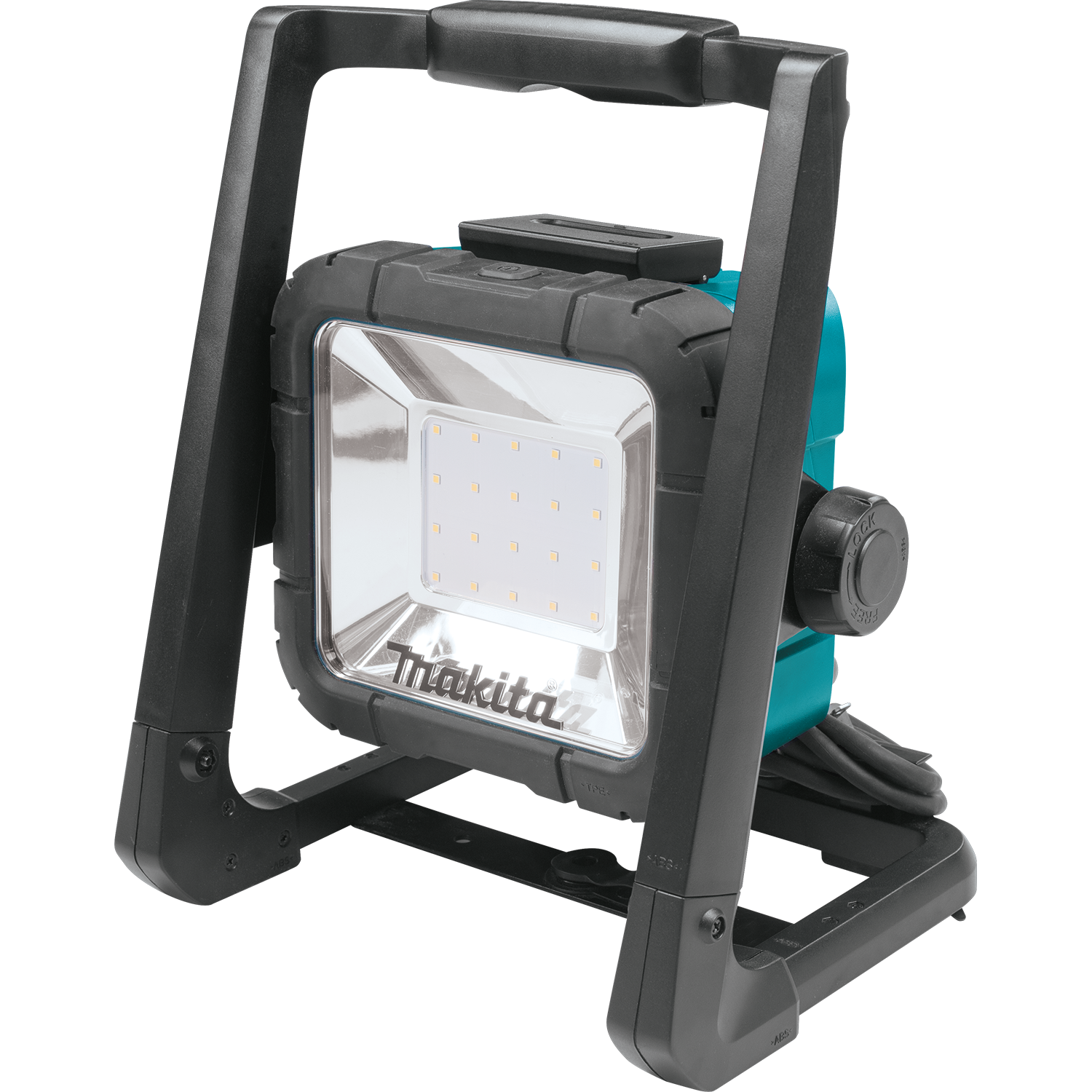 Portable cordless and corded LED work light with sturdy frame, ideal for home improvement and Makita lighting collection