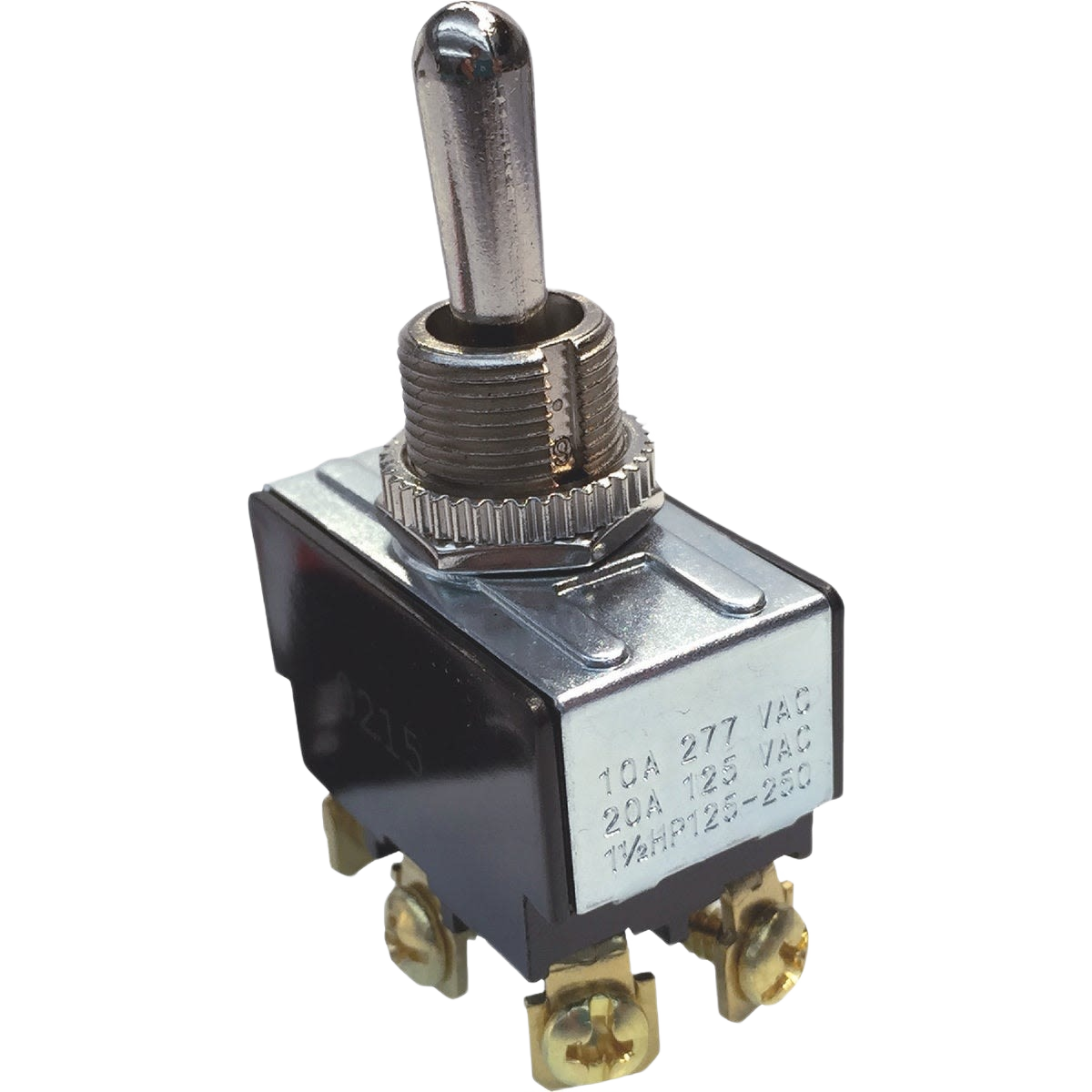 Heavy-duty 6 screw toggle switch with metal lever, designed for electrical projects in home improvement and tool collections
