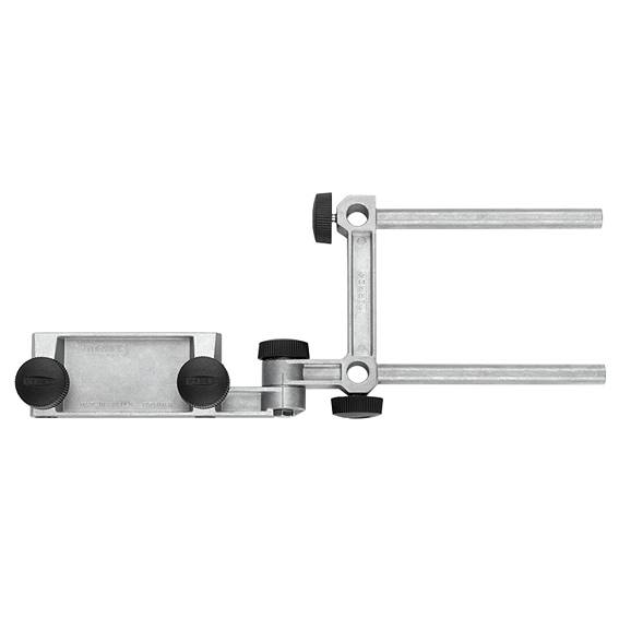Metal multi base with adjustable arms and black knobs for securing tools in home improvement projects
