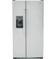 White side-by-side refrigerator with water dispenser and digital control panel in kitchen appliances and refrigerators collection