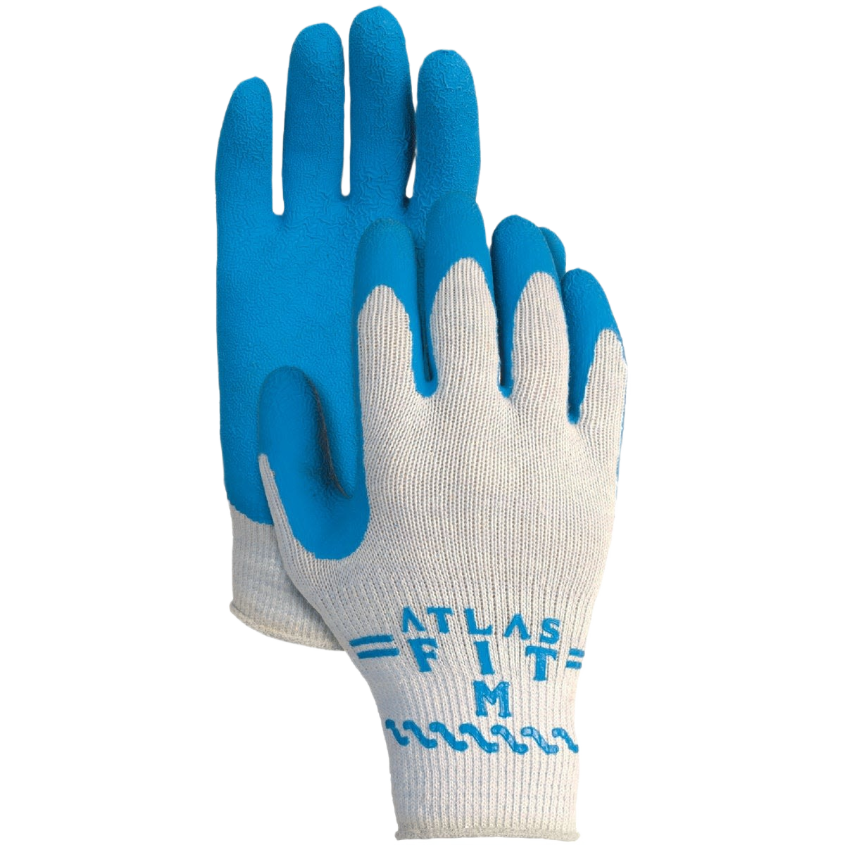 Pair of blue rubber coated work gloves with white knit cuffs from Safety and Work Gloves collections