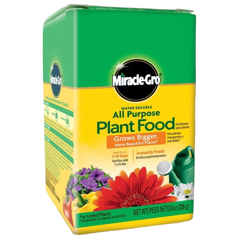 Miracle-Gro water-soluble all purpose plant food in yellow and green container for plant care and fertilizer collections
