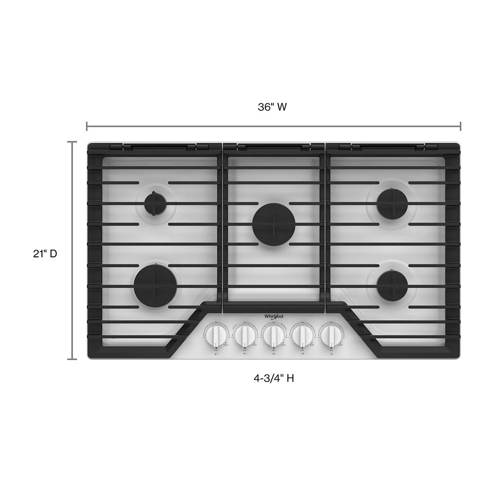 36-inch gas cooktop with five burners and EZ-2-Lift cast-iron grates for cooking and home improvement use