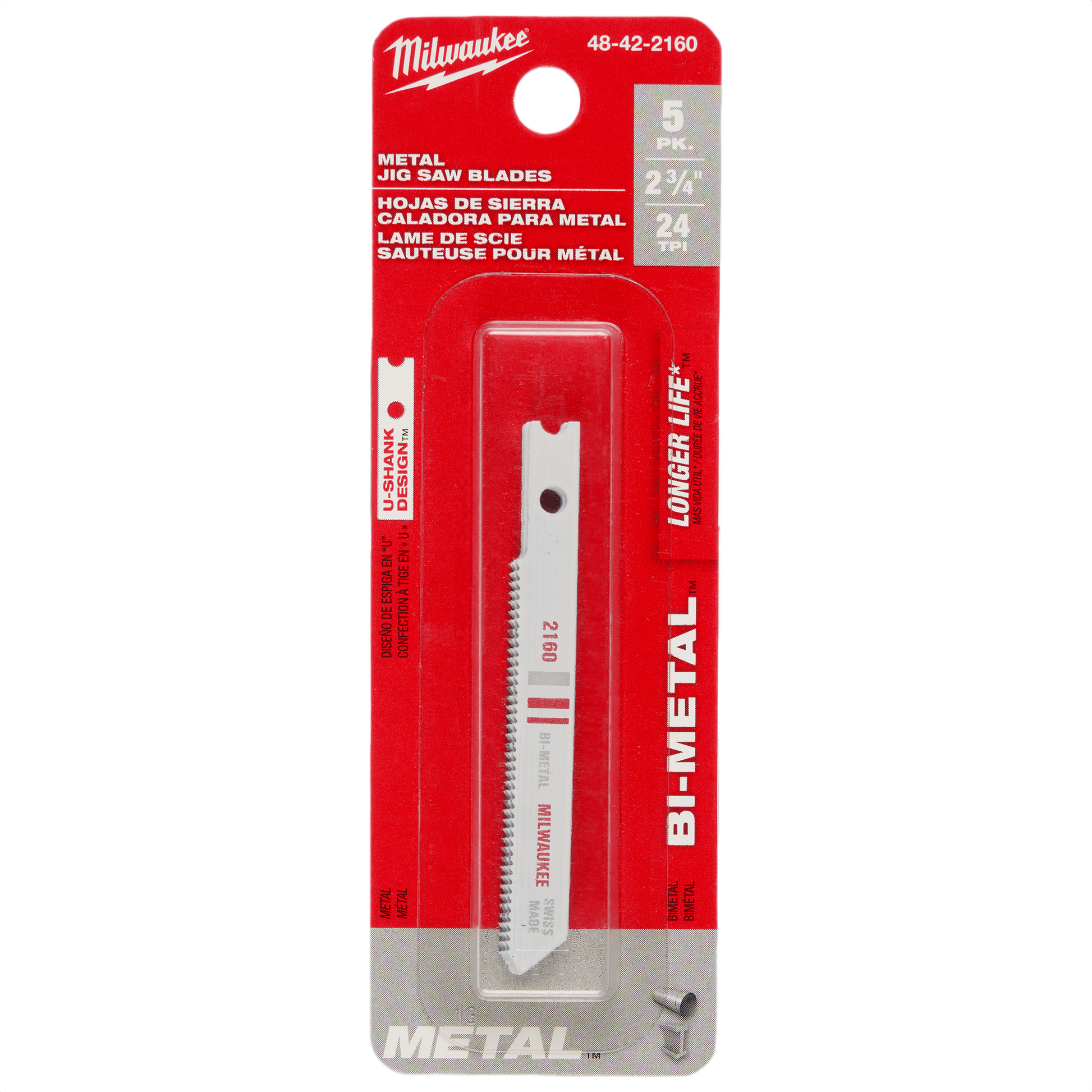 Five-pack of bi-metal jigsaw blades with U-shank design and 24 teeth per inch for metal cutting tasks in tools and home improvement