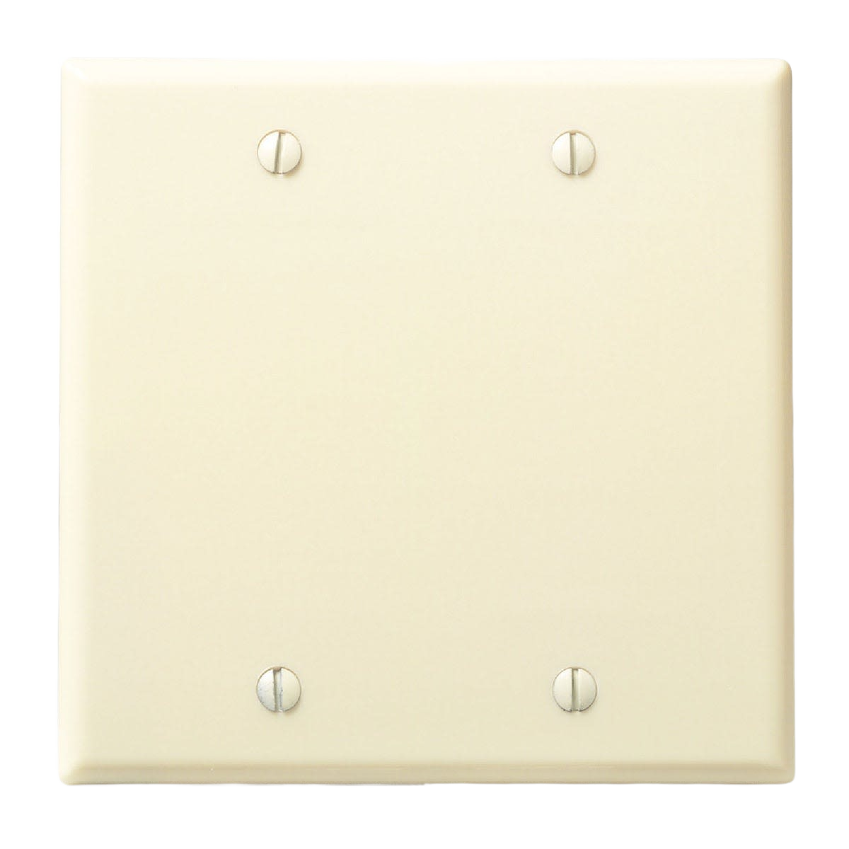 Ivory thermoset 2-gang blank wall plate with four screw holes for home improvement and electrical applications