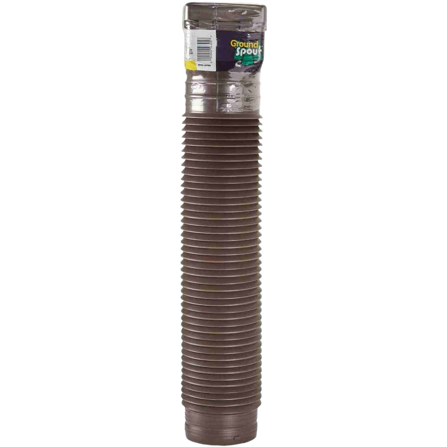 Brown flexible downspout extension adjustable between 22 and 48 inches for home improvement and water drainage tasks