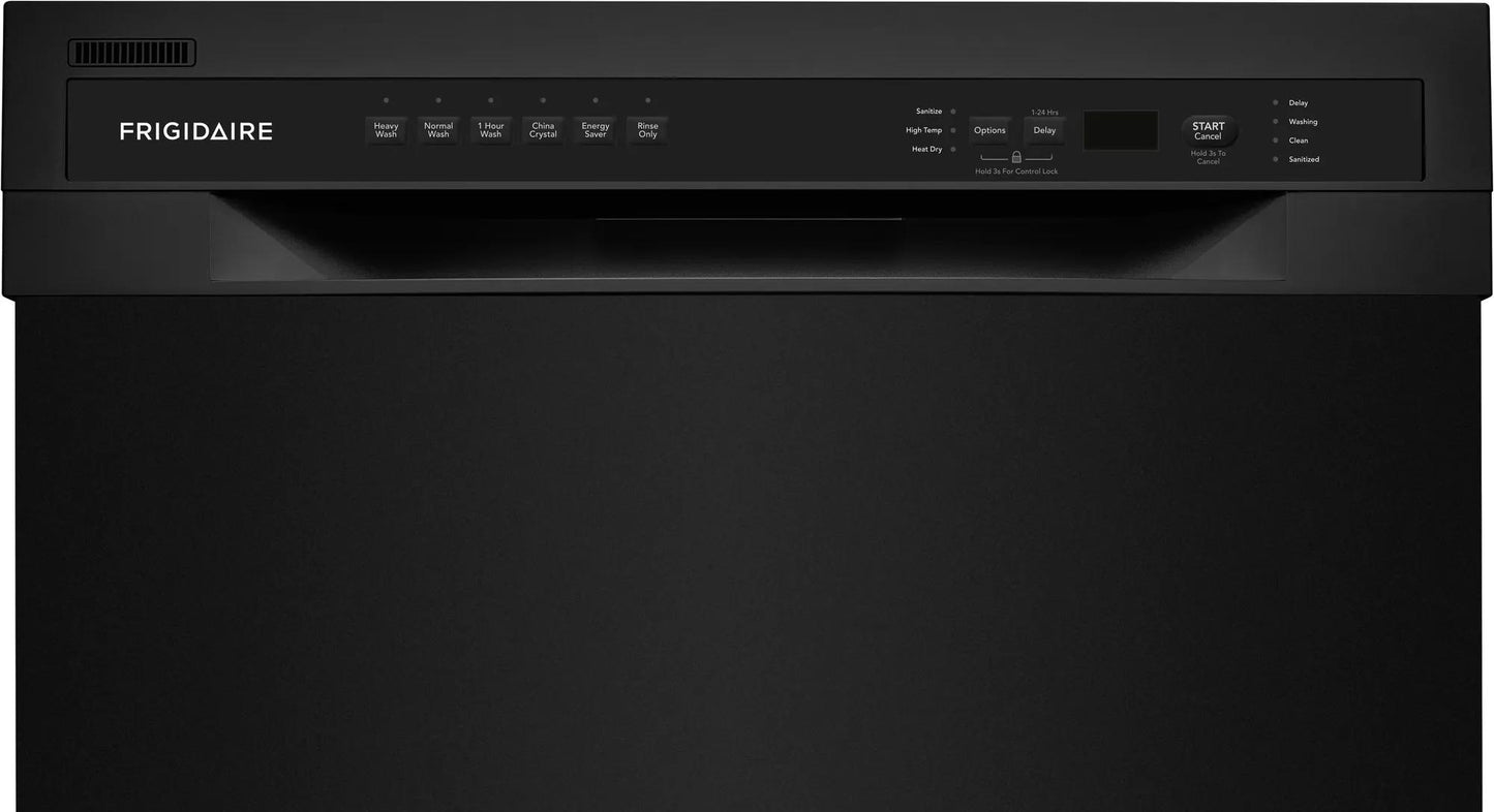 Black built-in dishwasher with digital control panel and multiple wash cycle options for kitchen appliances collections