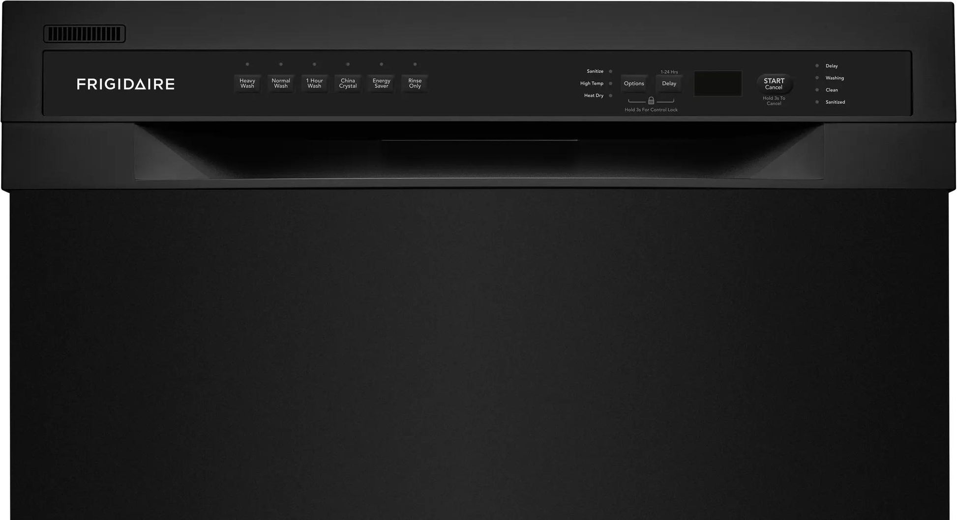 Black built-in dishwasher with digital control panel and multiple wash cycle options for kitchen appliances collections