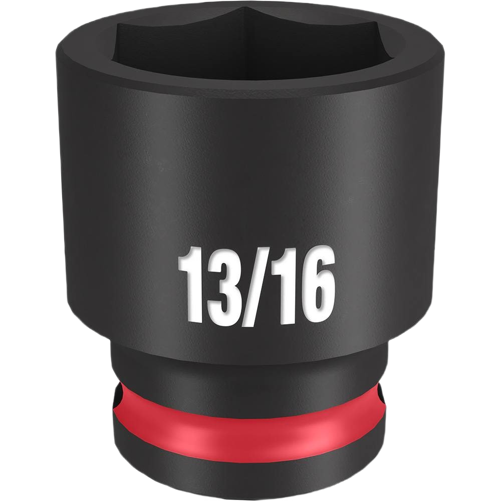 13/16 inch impact socket with 6-point design and red ring for use with hand tools and woodworking projects