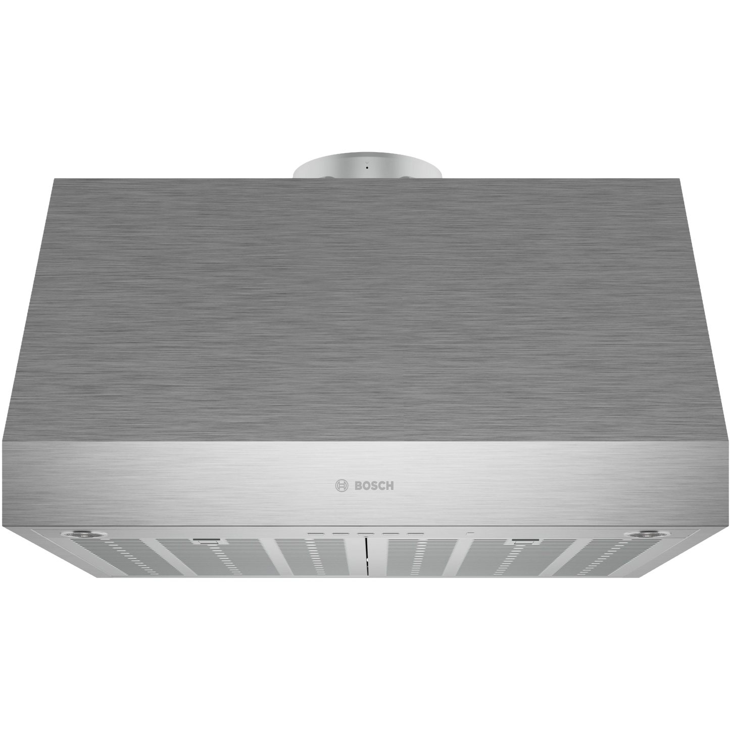 Stainless steel undercabinet range hood with ventilation grates, part of Bosch kitchen appliances and home improvement collections