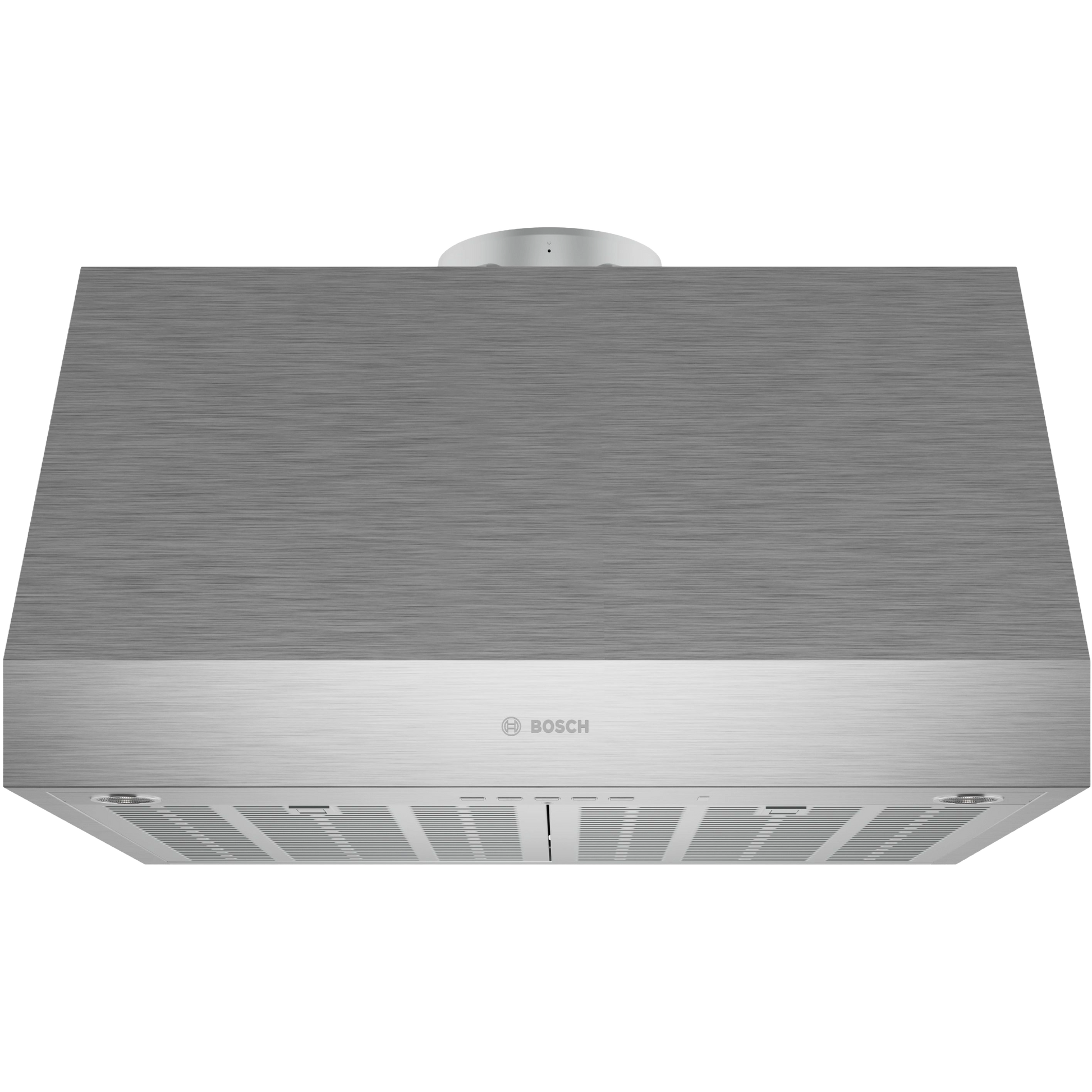 Stainless steel undercabinet range hood with ventilation grates, part of Bosch kitchen appliances and home improvement collections