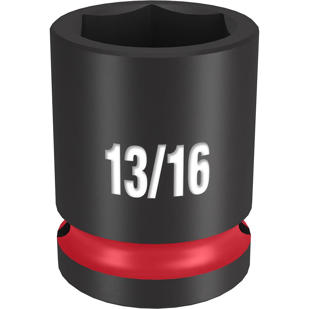 Black impact socket with red ring and 13/16 size marking for heavy-duty home improvement tools
