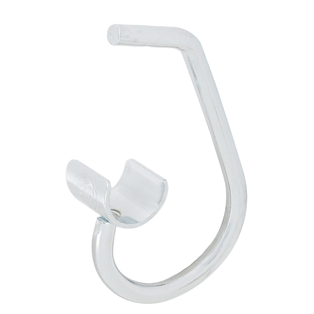 Chrome rod clip with snap-in design for secure support beneath ventilated shelf brackets in storage and organization solutions