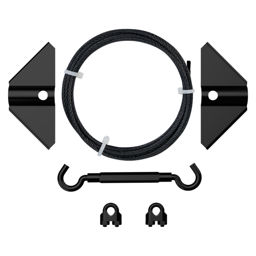 Black anti-sag gate hardware kit with cable, hooks, and brackets for gate support in home improvement collections under $50