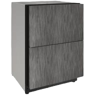 Integrated refrigerator drawers with textured dark gray front panels for modern kitchens in appliances and kitchenware collections