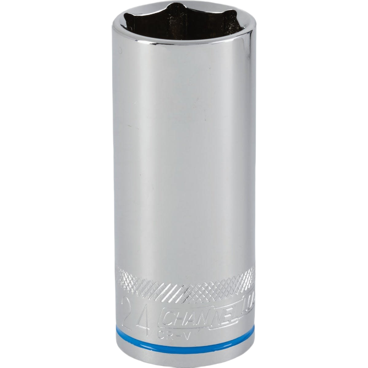 Polished deep metric socket with textured grip band for improved handling in woodworking and hand tool collections