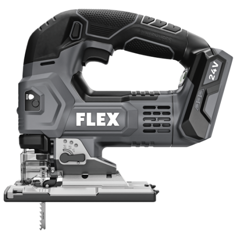 Cordless 24V brushless jigsaw with D-handle grip for precise cutting in woodworking tools and saws collections