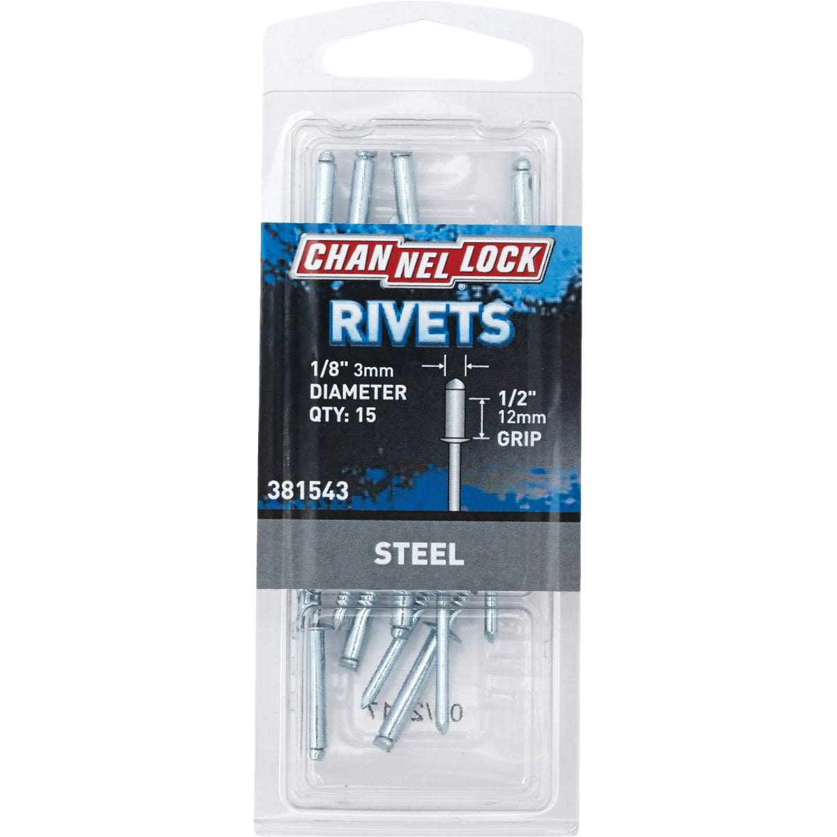 Steel pop rivets 1/8 inch diameter with 1/2 inch grip, 15-pack for tools and home improvement projects