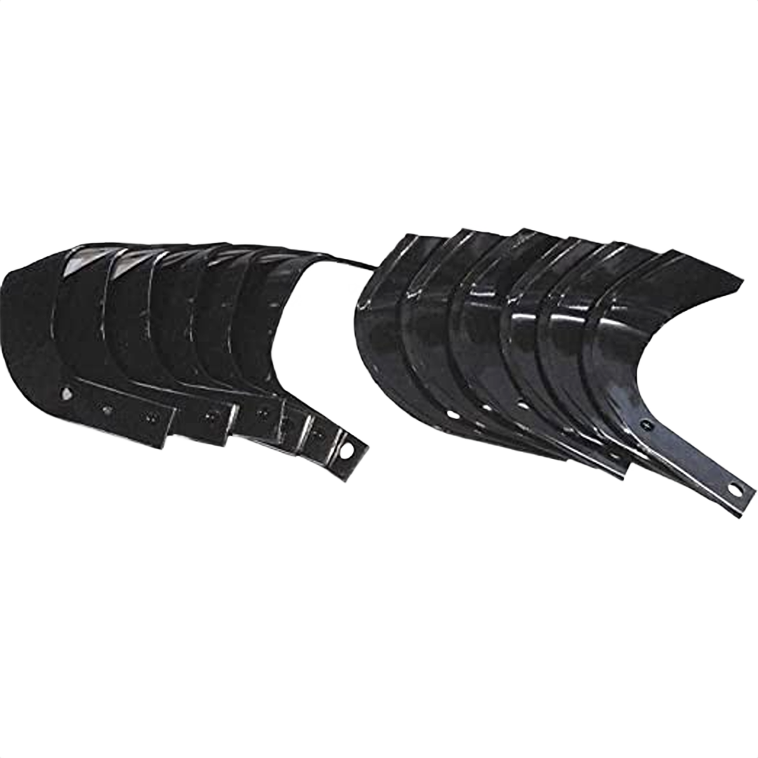 Black metal rotary tines designed for garden tillers in Honda parts and home improvement tools collections
